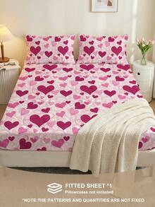 1件装亲肤柔软舒适床单，情人节礼物床上用品套装，家居装饰，适合双人/标准双人/加大双人床，可机洗，心形图案床单 - 彩色 - 查看 7