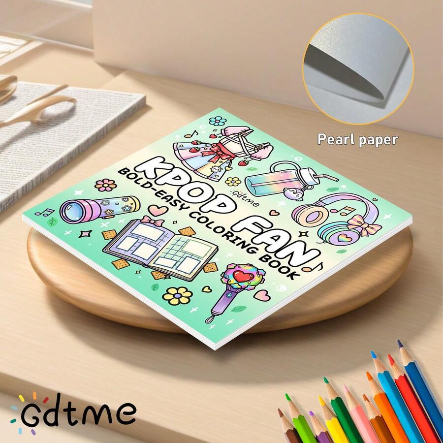GDTME Livre de coloriage de la série K-Pop pour adolescents & adultes, art de mode unique et mignon & espace de confort, papier perlé épais amélioré, 7,9*7,9 pouces, 24 pages recto, livre d'activité anti-stress, cadeau idéal pour les vacances & les anniversaires