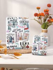 Travel Style Illustration Pattern Tablet Protective Case, Compatible With IPad 9.7/10.2/10.5/10.9/12.9/Pro 11 (10th Gen), Compatible With Samsung Galaxy Tab S6 Lite 10.4 Inch, Compatible With Kindle Paperwhite 12th Gen (2024), Kindle (11th Gen) (2022 Version), Soft Shock-Proof, Smart Stand/Auto Wake/Sleep - Multicolor - 查看 9