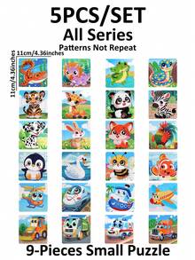 1/4/5/8件套卡通动物恐龙旅行工具鱼拼图玩具，蓝/粉色木制玩具，复活节礼物，派对礼品袋填充物，圣诞节袜填充物，减压玩具，派对小礼物 - 彩色 - 查看 12