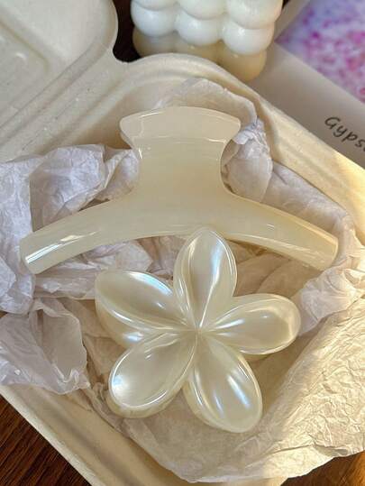 2pcs/1pc Women White One-Piece Daisy Flower Hair Clips, Fashion Hair Claw Barrettes, Elegant Minimalist Solid Color Hair Claws Suitable For Daily, Casual, Party, Beach, Vacation, Hairstyling, Washing Face/Hair, Makeup, Outfit Accessories, Autumn/Winter/Spring/Summer Women Claw Clip