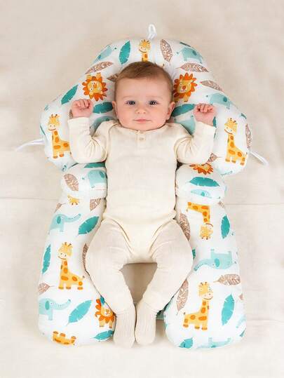1pc Upgraded Baby Pillow, Dual-Sided Versatile Pillow For Infants, Cute Cartoon Animal & Feather Leaf Print, Soft & Comfortable, Corrects Head Shape, Suitable For Newborns, All Seasons