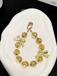 1条镀金韩式蝴蝶星形装饰挂绳，适用于手机、耳机、包包配件 - 金色 - 查看 2