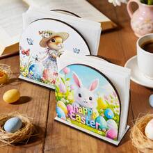 1个复活节兔子和彩蛋木质餐巾架，创意派对纸巾架，复古风格餐巾夹，多层托盘装饰，适用于派对活动、餐桌、家居、酒店、办公室、咖啡馆装饰 - 彩色 - 查看 7