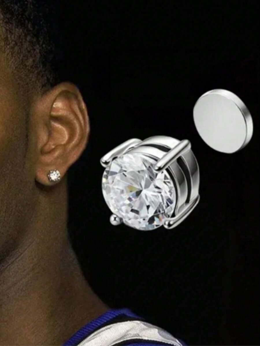 4件套不锈钢耳环套装，6毫米和8毫米磁性耳钉，男女通用，磁性夹式免耳洞耳环，磁性饰品 - 銀色 - 查看 1