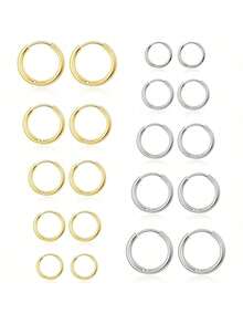 8件套纯不锈钢圆形耳环套装，男女通用，可叠戴18K镀金迷你耳夹 - Ear Studs - 查看 2