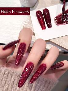 10毫升 冬春美甲 情人节红色碎钻凝胶指甲油 2026流行酒红色闪光迪斯科钻石美甲 流行新年美甲凝胶 美甲用品 - 彩色 - 查看 6