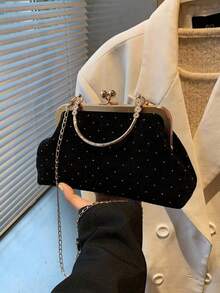 1个酒红色不对称晚宴包，女士手提包/单肩包，秋冬季，时尚派对包，完美适用于派对、婚礼、舞会、晚宴/宴会 - 黑色 - 查看 3