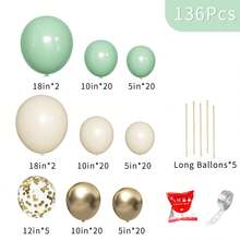 Sage Green Balloon Garland Arch Kit,136Pcs Olive Green Balloons Arch Set With White Latex Balloon Gold Metallic Latex Ballon For Boys Girls Baby Shower,Birthday Party,Jungle Party Decoration - Multicolor - View 8