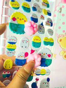 Children's Cute Cartoon Cat Paw Squeeze Stress Relief Sticker, Rabbit, Animal, Panda, Lotus Leaf 3D Sticker Decoration - Gift - Multicolor - View 9