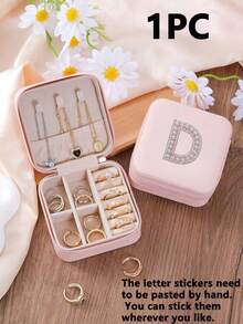 1个字母图案旅行首饰盒，便携式拉链首饰收纳盒，女士礼品盒，PU皮革防水首饰盒，可收纳戒指、吊坠、耳环、项链 - 送给女孩和女士的理想礼物，女士旅行、度假、秋季、万圣节必备收纳盒 - 彩色 - 查看 18