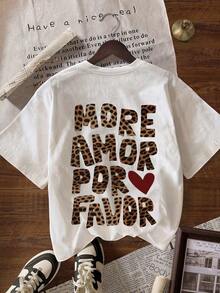Áo thun nữ cổ tròn tay ngắn in họa tiết da báo More Amor, kiểu dáng thường ngày, dễ thương, thích hợp cho mùa thu, mùa tựu trường, màu trắng mùa hè. - trắng - Xem 3