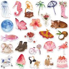 50pcs Summer Aesthetic Stickers, Watercolor Stickers, Diary Stickers, Cute Stickers, Cute Animal Stickers, Flower Stickers, Waterproof And Durable Stickers Suitable For Water Bottles, Computers, Laptops, Phones, Luggage, Notebooks, Refrigerators Scrapbook Supplies Funny Stickers Scrapbooking Supplies Kindle - Multicolor - View 6
