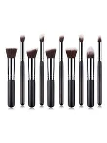 10支装黑色化妆刷套装，多种颜色可选，包含五大五小组合，迷你化妆刷、鼻影刷、唇刷、遮瑕刷、腮红刷、散粉刷，旅行便携小套装，一套化妆刷，包含多种化妆工具，柔软细腻，亲肤耐用，不易断裂，适合初学者使用。 - 彩色 - 查看 3