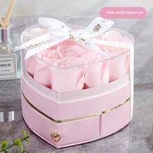 1个永生玫瑰心形抽屉式礼盒，适用于项链、戒指、珠宝、口红等，浪漫情人节、周年纪念日、节日礼物之选。 - 彩色 - 查看 4