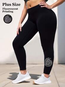1 chiếc quần legging nữ cỡ lớn màu đen với họa tiết sọc phản quang, chất liệu vải mềm mại, kiểu dáng giản dị và thời trang cho các hoạt động thể thao ngoài trời và chạy bộ, tối giản, mềm mại và co giãn, phù hợp cho yoga, ở nhà và trong nhà. - màu đen - Xem 1