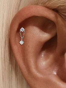 1 pièce Boucle d'oreille à tige plate en argent sterling 925 avec moissanite, hypoallergénique, pour cartilage, hélix, tragus et lobe, bijou de perçage pour femmes et hommes, port quotidien & cadeaux - Argent - Voir 6