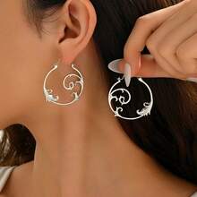 Pendientes de metal con diseño tallado minimalista en plata vintage, joyería con colgante geométrico en espiral para mujeres - E1892-1 - Ver 2