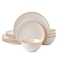 Antique White Stoneware Dinnerware Collection, 12-Piece Set Including Plates And Bowls, Serving 4 People - White - View 2