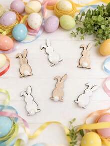 20pcs/10pcs/1pc Easter Bunny Wooden Decorations, Rustic Style Bunny Plush Tail, Spring Party Supplies, Home Decor Gifts, Easter Egg Hunt, Suitable For Filling Easter Baskets, Centerpiece Table Decor And Spring Party Decorations (Random Color) - Multicolor - View 6
