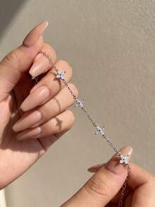 1pc 925 Sterling Silver Clover Shaped Zirconia Bracelet, Elegant And Suitable For Daily Wear - Bracelet - View 5