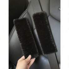 2pcs Automotive Interior Plush Seat Belt Shoulder Protection Cover Comfortable Anti Neck Anti Friction Shoulder Protection Leopard Pattern Decorative Automotive Shoulder Protection Cover - 黑色 - 查看 8