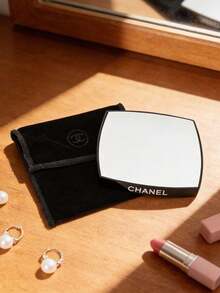 CHANEL Square Double-Sided Compact Makeup Mirror, Black Frame, Comes With Travel Makeup Velvet Pouch - Black - View 9