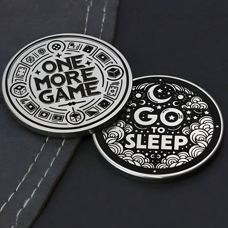 1pc Double-Sided "Play Again" Vs "Time To Sleep" Coin, Gamer Decision Coin, Birthday Gift, Father's Day Gift, Easter, Event Party Supplies, Suitable For New Year, Valentine's Day And Party Activities - Multicolor - View 1