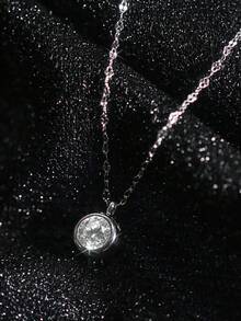 1件S925纯银圆形锆石吊坠项链，女士优雅清新百搭锁骨链，简约独立风，奢华礼物 - 圓形 - 查看 7