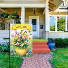 2D Door Banner, 1pc Double Sided Spring And Summer Garden Flag - Vibrant Tulips, Wildflowers And Birds Design, 71.12x101.6 Cm Polyester Outdoor Decoration, Suitable For Home, Yard, Lawn And Porch - Perfect Holiday Gift - 1pc-13.7*17.7in(35*45cm) - View 1