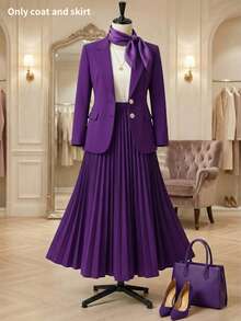 Bộ váy áo cỡ lớn màu tím thanh lịch, bao gồm áo khoác blazer cổ bẻ và chân váy xếp ly, thích hợp cho nữ mùa xuân. - Màu tím - Xem 4