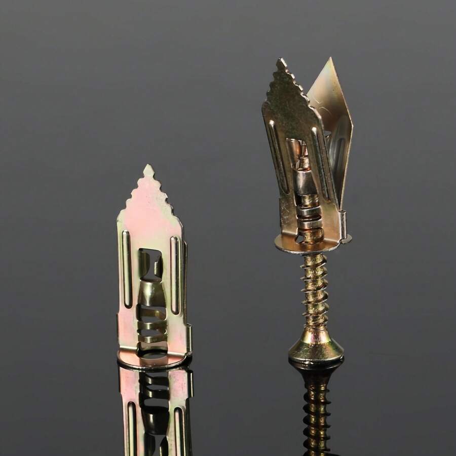 20pcs/40pcs New Embedded Drywall Expansion Screws, Convenient Insert-Type Drywall Expansion Anchors, Fiber Cement Board Expansion Screws, Fastening Hardware Steel Screws, Drywall Screws - Gold - View 1