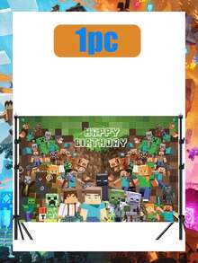 Minecraft 100*150厘米/80*120厘米/150*210厘米摄影背景布：游戏主题生日派对拍照背景。像素背景矿工生日标志、村民、游戏主题生日派对装饰。电子游戏主题装饰横幅。游戏粉丝背景图片。 - 彩色 - 查看 17