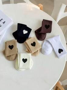 1/6 Pair Women's Random Color Mid-Calf Socks, Comfortable Moisture-Wicking Thick Design, Unique & Fun, Ideal Valentine's Day Gift, Suitable For Autumn/Winter - Multicolor - View 3