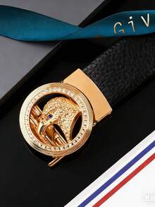 1条男士水钻老鹰扣自动皮带，经典压纹真皮皮带，用途广泛，适合商务、休闲、聚会、送礼等场合，长度120厘米 - 黑色 - 查看 2