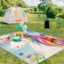 1pc 185*235CM Floral, Animal, Unicorn Printed Waterproof And Sand-Proof Extra Large Beach Blanket, Suitable For 2-3 People Outdoor Leisure Beach, Camping, Picnic, Lightweight And Durable - Multicolor - View 7