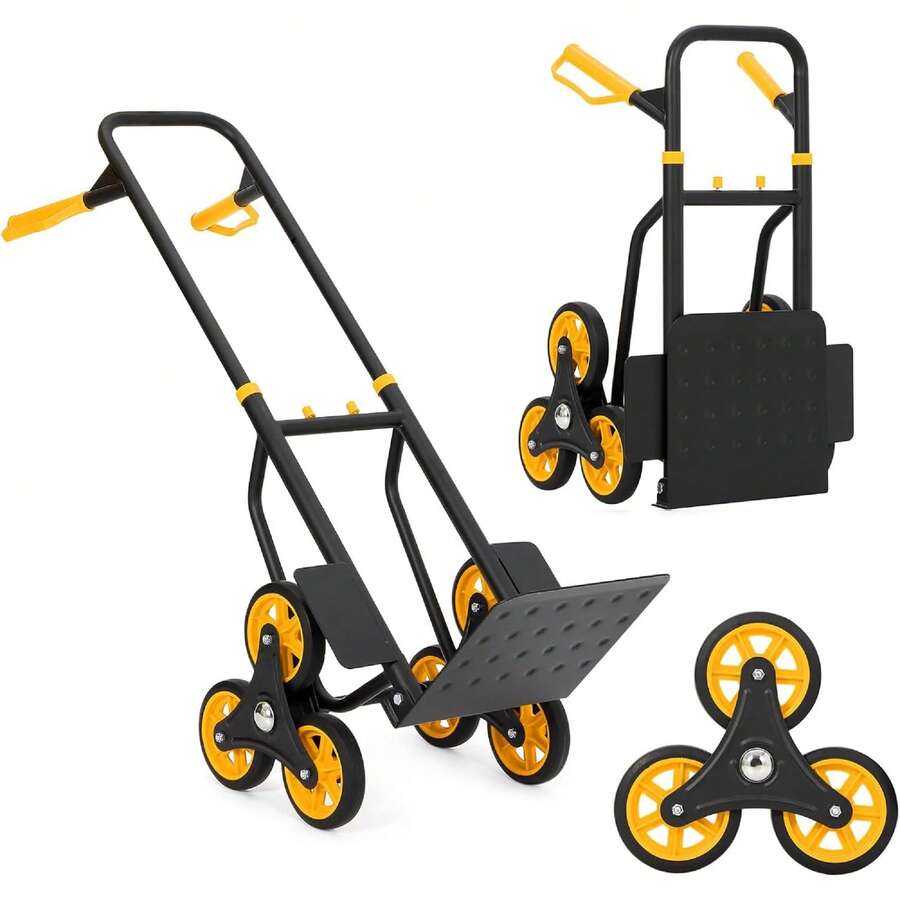 3 In 1 Industrial Convertible Stair Climbing Cart,1000 LBS Capacity With 6-Wheel Folding Hand Truck Dolly Cart With Telescoping Handle And 2 Elastic Rope For Transport & Moving In Warehouse,Yellow - Màu vàng - Xem 1