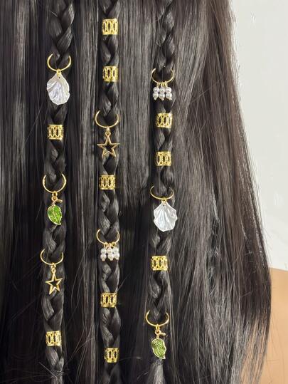 28 piezas Conjunto de accesorios para el cabello con colgantes de hojas verdes, incluyendo ligas para el cabello, pasadores, horquillas, decoraciones para el cabello estilo hippie adecuadas para trenzas de mujer, también incluye pinzas de presión, pasadores y otros accesorios