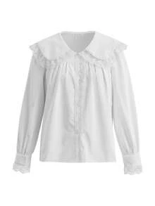 ii Loose Peter Pan Collar Long Sleeve Shirt White Spring - White - View 5