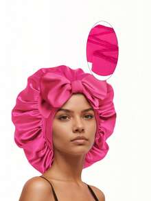 1件装丝缎系带睡帽，黑色，头巾，适合自然发型女性，可作睡帽或睡眠帽使用。 - 多色 - 查看 17