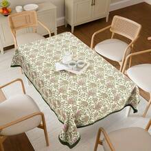 1pc Floral Table Cover - Elegant Pink & Green Floral Pattern Linen For Home, Camping, Picnics & Dining Table Decor, Machine-Made, Rectangular Shape, Perfect For Summer Gatherings, Picnic Table Cover | Floral Table Decor | Linen Fabric - Nhiều màu - Xem 3