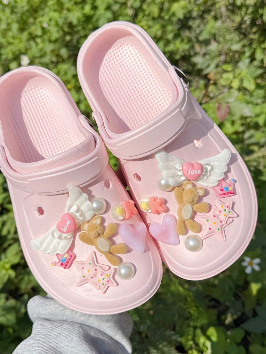 16pcs Multi-Color Bear Wing, Heart, Star Shoe Charms, Suitable For Garden Shoes, Slippers, Beach Shoes, Sandals, Shoe Flower DIY Decorations, Removable, Holiday Gift - Multicolor - View 1