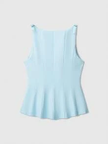 Solid Color Ruffle Hem Bow Decor Elegant Sleeveless Top Summer - Light Blue - View 2
