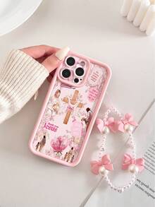Religious Cross Engraved Concave Pink Thickened Precision Hole Simple Anti-Drop Thick Phone Protective Case With Printed Strap, Compatible With IPhone 17/17 Pro Max, 16/16 Pro/16 Pro Max, 16 Plus, 15 XR/7/8, 15 Pro Max, 12 Pro Max, 13 Pro Max, 14 Pro Max, 13, 14, 11, 12, 14 Plus, Compatible With Redmi, Phones - Multicolor - View 5