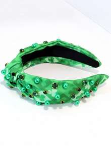 عصابة شعر مرصعة بالراين ستون على طراز أوروبي - أمريكي، عصابة شعر واسعة الحافة بطباعة نباتية وعقدة البرسيم على الطراز الرجعي، اكسسوار شعر للمهرجانات عصابة الرأس - متعدد الألوان - مشاهدة 5