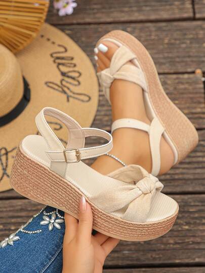 1 Pair Thick Sole Platform Sandals Suitable For Teenagers In Summer, Fashionable Slip-On Chunky Heel Lightweight Comfortable Minimalist Open Toe Platform Sandals, Suitable For Daily Outings, Vacation, Casual, Beach Wear