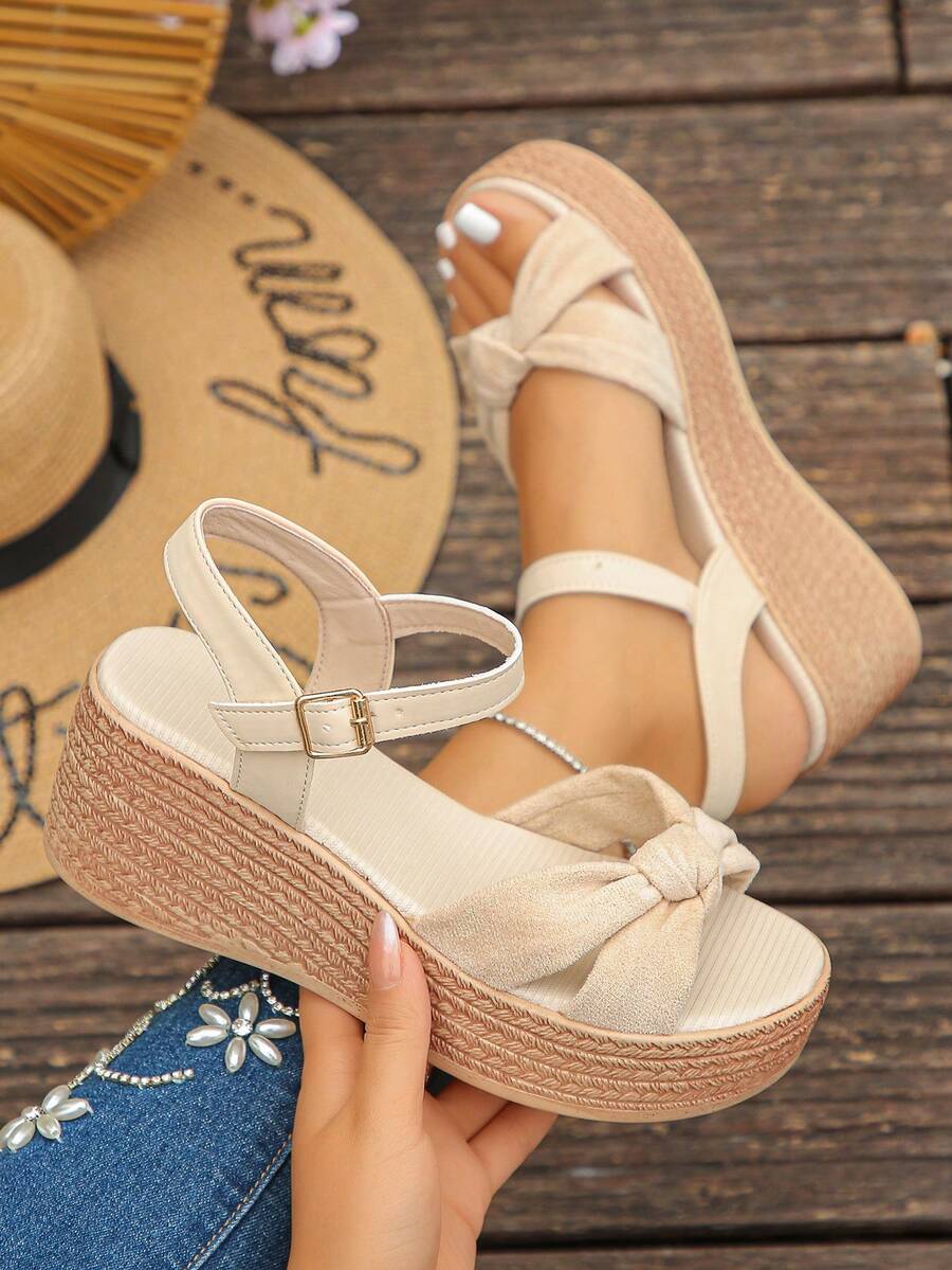 1 Pair Thick Sole Platform Sandals Suitable For Teenagers In Summer, Fashionable Slip-On Chunky Heel Lightweight Comfortable Minimalist Open Toe Platform Sandals, Suitable For Daily Outings, Vacation, Casual, Beach Wear - Apricot - View 1