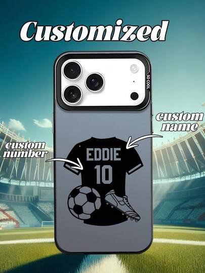 Summer 1pc Football Football Clothes/Shoes Number Custom Text Anti Drop Color Silver Black Skin Friendly Phone Case Suitable For Compatible With IPhone 11/2/13/14/15/16 Pro/16plus/16promax/16e/17pro Max/17 And Other Models, Suitable For Giving Gifts To Friends, Compatible With IPhone