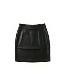 Women's High Waist Faux Leather Bodycon Mini Skirt |   Zip Up Elegant Solid Color Skirt For Casual & Semi-Formal Wear - màu đen - Xem 5
