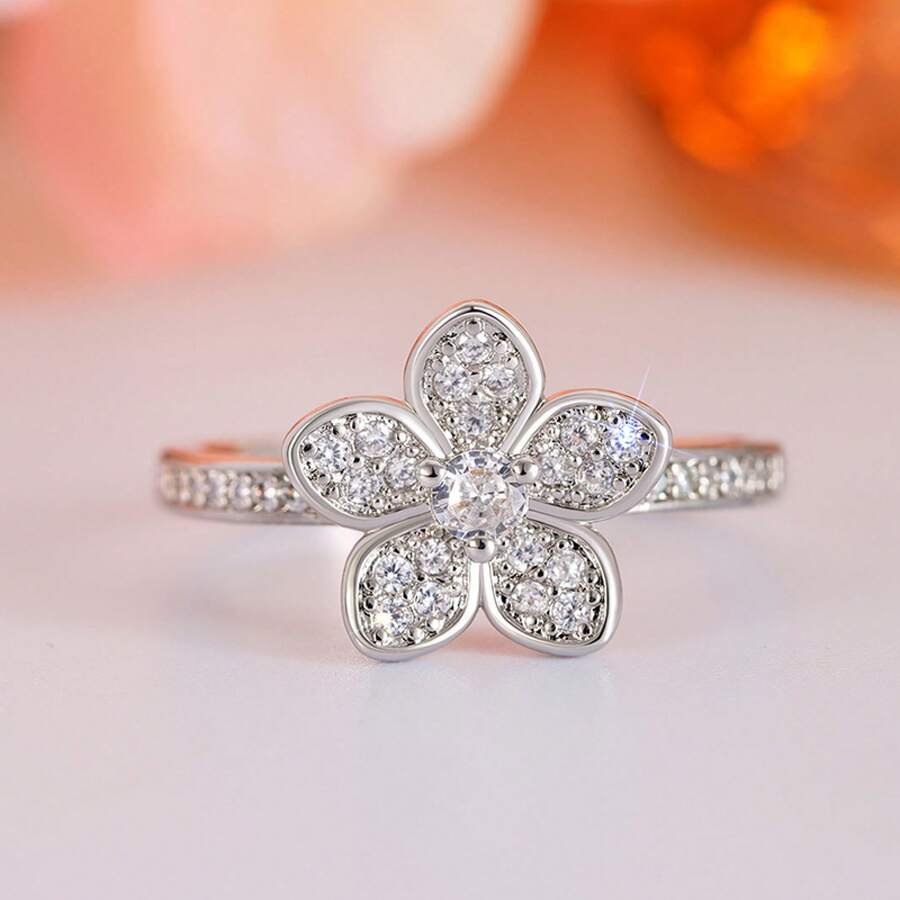 New Floral Flower Set Cherry Blossom Petal Earrings Ring Necklace Matching Jewelry Holiday - XL1133 項鍊 - 查看 1